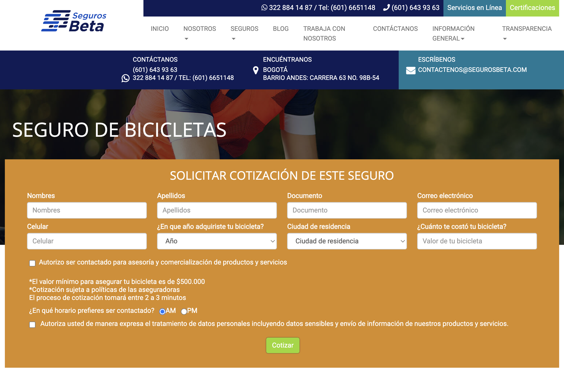 Seguro para bicicleta de Seguros Beta.