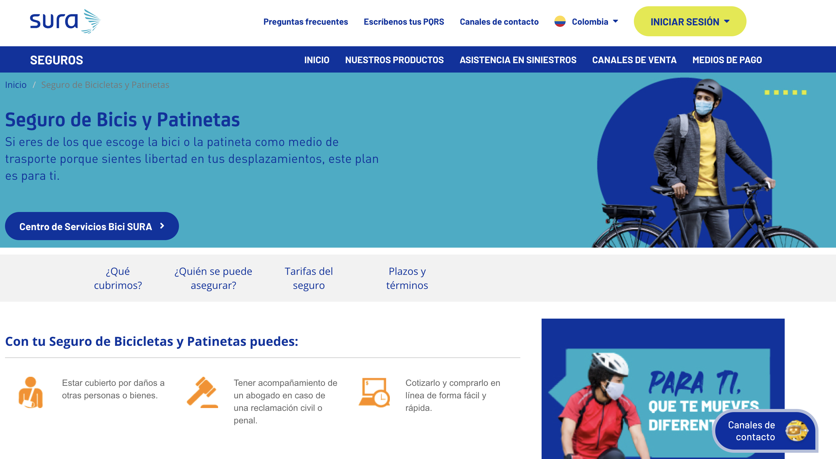 Seguro para bicicleta y patineta de Seguros SURA.